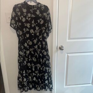 Wilfred Black and Cream Floral Midi Dress